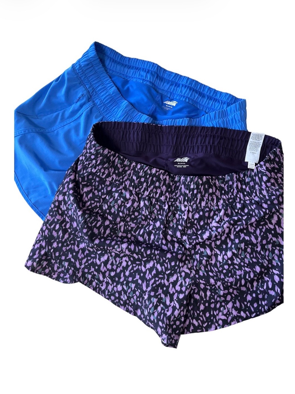 Bundle of 2 Avia Women’s Running Shorts - Solid Blue & Purple Animal Print - XL